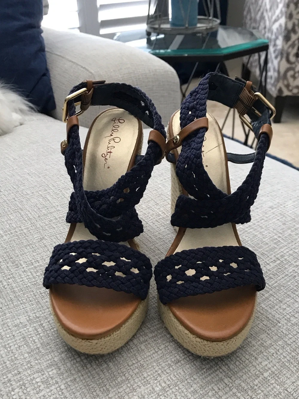 Lilly Pulitzer Navy Braided Espadrille Wedge Sandals